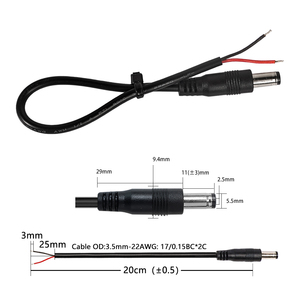 Connecteur mâle DC5525 5,5*2,5 mm, câble d'alimentation DC 12V 24V pour CCTV, 20 cm, 22AWG - Product Image 3