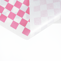 Papier enduit PE à carreaux roses sur base blanche personnalisé, imperméable et résistant à la graisse, pour l'emballage de la restauration rapide, des boulangeries et des plats à emporter