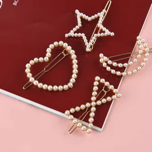 Qianjin Hot Selling Hairpins For Girl/Women Wedding Pearl Hair Clip Heart Clearance Pearl Metal Hair Clip Pearl Hair Barrette