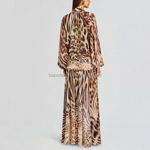 Alta qualità all'ingrosso personalizzato OEM/ODM fabbrica elegante <span class=keywords><strong>Chiffon</strong></span> animale leopardato stampa a <span class=keywords><strong>manica</strong></span> <span class=keywords><strong>lunga</strong></span> Maxi abito donna - Product Image 4
