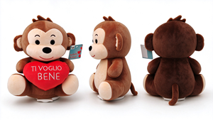 Peluche singe de la Saint-Valentin de 25 cm avec cœur rouge brodé 'TI VOGLIO <span class=keywords><strong>BENE</strong></span>', cadeau animal en peluche pour la Saint-Valentin, destiné au marché italien - Product Image 3