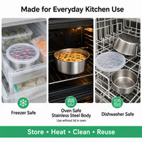 Conteneur de stockage alimentaire de luxe en acier inoxydable 304, étanche, avec couvercle en silicone, réutilisable pour sauces, collations, condiments, repas et préparation de repas