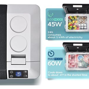 EUHOMY 24Qt Electric Cooler 12V 24V DC 100-240V AC Car Fridge With App Control Multifunction <b>Refrigerator</b> BlackWhite - Product Image 3