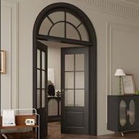 Porte d'entrée coulissante en bois avec verre arqué de style français, vente directe usine, pour villa, hôpital, chambre ou bureau, style rétro