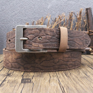 Sabuk Kulit Sapi Full Grain Pria, Tali Kulit Kasar Bertekstur Retak Vintage, Sabuk Pinggang Logam Persegi Matte - Product Image 5