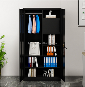Black Modular Closet Lockable Metal <b>Wardrobe</b> Cabinet Large <b>Storage</b> Hanging Feature for Workshop Hospital Industrial Design Style - Product Image 2