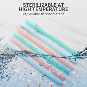 3pcs BPA-Free <b>Reusable</b> Transparent Brush Silicone Soft Drinking <b>Straws</b> with Cleaning Brush Set Bar Party Kitchen Supplies - Product Image 2