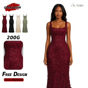 Robe de soirée sirène en <span class=keywords><strong>dentelle</strong></span> perlée avec appliques florales 3D, fabrication OEM/ODM personnalisée Anjie, marque privée, vente en gros, robe de bal - Product Image 1