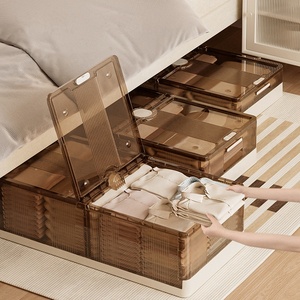 Foldable Plastic Storage Box with Wheels Under Bed Large Capacity Bedroom Clothes Organizer Under Bed Organizer Bins