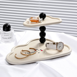 Double Layer Cloud Shaped Jewelry Tray Cream And Black Plastic Desktop Organizer For Perfume Skincare Cosmetics Storage - Product Image 1