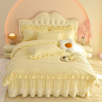 Ensemble de literie 4 pièces en coton écologique 300 fils pour mariage, motif Princesse Loka, avec jupe de lit, housse de couette et taies d'oreiller, 40 couleurs unies, vente en gros