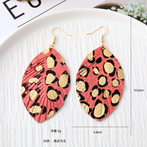 Pendientes colgantes con diseño de gota de agua, cuero estampado de leopardo, borla de hojas, joyería de moda para mujer - Product Image 4