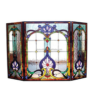 Écran de cheminée victorien pliant en verre teinté massif soudé à la main, 3 pièces, 110x70cm, décoration, fourni directement par l'usine