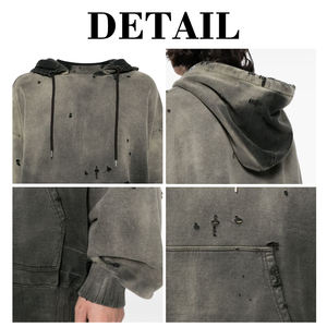 เสื้อฮู้ดดี้ผู้ชาย KingSen Custom ผ้าฝ้าย 100% แบบวอชดี้ ดีไซน์ขาดๆ เซอร์ๆ พร้อมดีไซน์ทันสมัย - Product Image 6