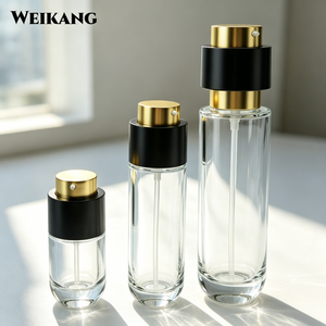 Luxury Thick Base Clear Glass Essential Oil Bottle with Black Gold Press Button Pump for Serum Perfume 50ml Cosmetic Packaging - Product Image 1