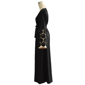 Yibaoli Manufacturer Well Made Loose Fit Lace Decoration With Belt <strong>Long</strong> <strong>Black</strong> <strong>Kimono</strong> Abaya Robe <strong>Kimono</strong> - Product Image 6