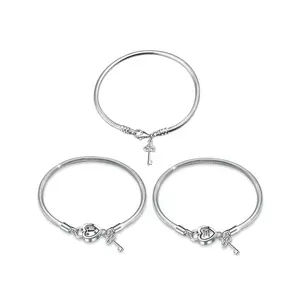 Gelang tangan perak Sterling 925 pria dan wanita, perhiasan gelang rantai tangan manik-manik mempesona DIY Italia perak Sterling untuk pria dan wanita