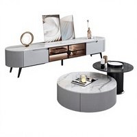 Ensemble Table Basse et Meuble TV Style Italien Moderne Luxe Léger avec Plateau en Pierre – Console de Divertissement pour Petit Appartement et Salon