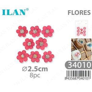 Applicazione floreale ILAN da 2,5 cm, fiore rosa con centro in strass per lavori artigianali - Product Image 1