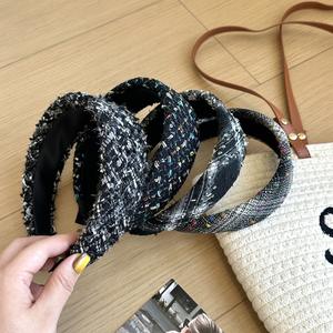 ريترو أسود أبيض متقلب حافة واسعة عقال الفتيات كلية الرياح موجة ملونة عصابة شعر القوس طباعة اكسسوارات الشعر النساء - Product Image 2