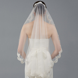 मामूली मुस्लिम शॉर्ट ब्राइडल वील्स फैशन नेट धागा फीता सिंगल लेयर शादी का हिजाब होशबाब - Product Image 3