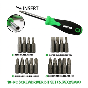 Multi-bit <b>Screwdriver</b> Set 6.35x25mm Industrial Grade Torx Phillips Pozidriv Slotted Bits - Product Image 1