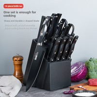 Set Pisau Dapur Stainless Steel 19 Buah Berkualitas Tinggi, Desain Khusus, Bilah Hitam dengan Blok Kayu (Pisau Koki, Pisau Buah & Gunting)