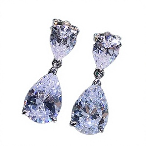 Large Double Pear Cut CZ Diamond <b>Hoop</b> Earrings 9*25mm 925 <b>Sterling</b> <b>Silver</b> 14K Gold Plated Women's Jewelry - Product Image 2