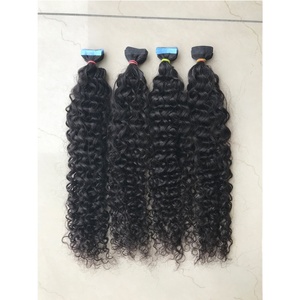 Gran oferta exclusiva en calidad excepcional Virgin Temple 100% Raw sin procesar Kinky Curly Tape Extensión de cabello humano Cutícula India - Product Image 1