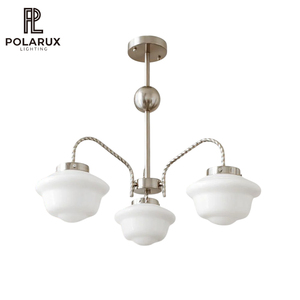Lámpara de Araña Nórdica Vintage para Sala de Estar, Decoración de Hotel, Metal Plateado, Pantalla de Cristal Opal Blanco, 3 Cabezas, Lámpara de Techo Minka Lavery - Product Image 1