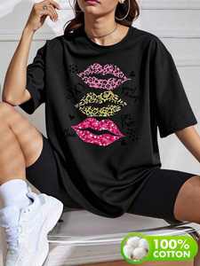 T-Shirt Casual da Donna My Moer, Manica Corta, Collo Tondo, Puro Cotone, Stampa con Motivo a Lettere, Vestibilità Regolare, Per Tutte le Stagioni - Product Image 3