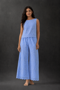 Women Embroidered Wide Leg Pants Set Sleeveless Lace <b>Overlay</b> Two Piece women set Vacation Wear - Product Image 4