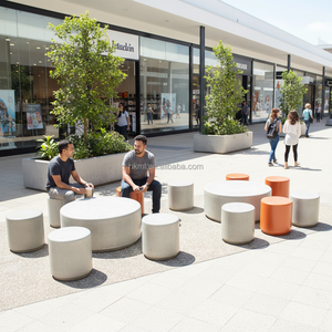 Conjunto de Mesa y Banco Redondos de GRC Ecológicos y Modernos para Exteriores, para Parques y Centros Comerciales, 1 Plaza - Product Image 1