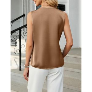 Top de Satén para Mujer, Sin Mangas, Cuello en V, Blusa Plisada, Estilo Casual de Negocios, Camisa de Trabajo, Top Elegante de Verano - Product Image 3
