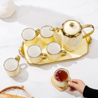 Ensembles de vaisselle en porcelaine de luxe en gros, théières et soucoupes électroplaquées uniques, écologiques pour la maison, l'hôtel et le restaurant