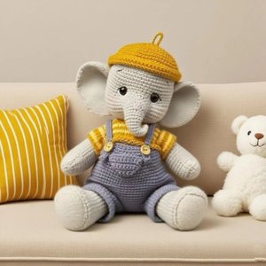 Juguetes de Peluche de Elefante Gris de Ganchillo de Algodón Orgánico al por Mayor, Juguetes Amigurumi 100% Hechos a Mano para Bebés - Product Image 6