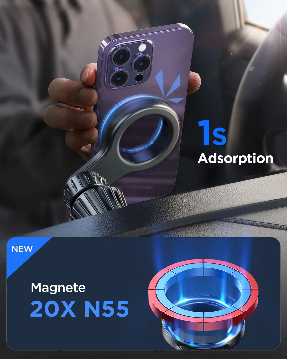 volport Supporto Magnetico a Ventosa, Supporto per Cellulare Regolabile