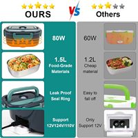 Boîte à lunch électrique 60W 12V 24V 110V alimentée par USB 1,8L sans BPA, chauffante, portable, réchauffeur électronique pour bureau, cuisine, chambre, voiture