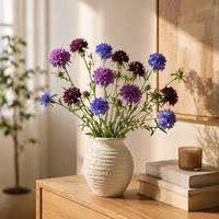 Bunga Scabiosa Sutra Buatan Daun Sempit Biru untuk Dekorasi Ruang Tamu & Pengaturan Lorong Pernikahan