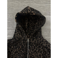Hoodie Zipper Heavyweight dengan Logo Cakar Panther Berhias Rhinestone, Bahan Katun 300GSM untuk Pria, Ukuran Oversized, MOQ 2, Custom Pabrik