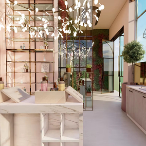 Exhibidor de Piso con Iluminación LED, Resistente, Ecológico, de Madera Pintada, para Perfumería, Mostrador de Acero Inoxidable para Comercio Minorista - Product Image 1