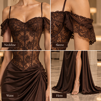 Robe de soirée personnalisée pour femme, en satin, avec corsage en dentelle florale, drapé froncé, bretelles spaghetti et fente haute, pour occasions formelles