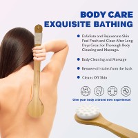 Brosse de bain en microfibre à long manche en bambou naturel, exfoliante douce pour le dos, avec logo personnalisé