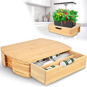 Bamboo Plant Stand <b>Storage</b> <b>Box</b> With <b>Drawer</b> Desktop Hydroponic Garden Display Rack Natural Wood Color - Product Image 1