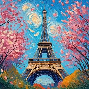 Kit de peinture diamant LS 5D en résine complète, art mural, paysage, tour Eiffel, fleurs de cerisier, peinture diamant DIY, points de diamant sur toile - Product Image 2