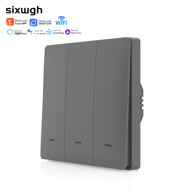SIXGWH 3 Gang Smart Wall Light Switch with Neutral Wire or No Neutral Wire Wiring No Capacitor Needed Smart Life/Tuya 3 Way Home