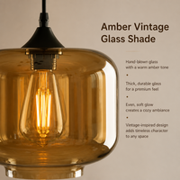 Suspension en verre teinté ambre, luminaire décoratif d'intérieur, lampe suspendue, idéale pour bar, restaurant, café, éclairage artistique classique fait main
