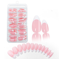 Ongles artificiels pleine couverture couleur unie style français ; Autocollants pour ongles à motif écossais pré-dessinés, brillants et emballés en boîte, pour l'exportation.