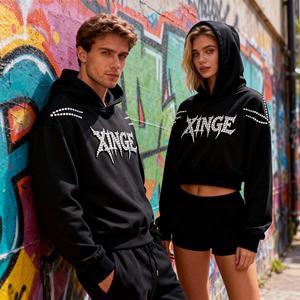 Nueva Sudadera con Capucha Oversize de Streetwear Primavera 2026 para Hombre, con Estampado Gráfico de Letras de Pedrería Personalizado, Hombros Caídos y Corte Boxy Cropped - Product Image 3