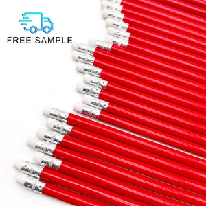 Personalized Wholesale Bulk Red Pencil With Eraser Custom Round Wooden Cheap School HB Pencil